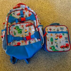 Pottery Barn large Mackenzie Lego figure backpack and lunchbox